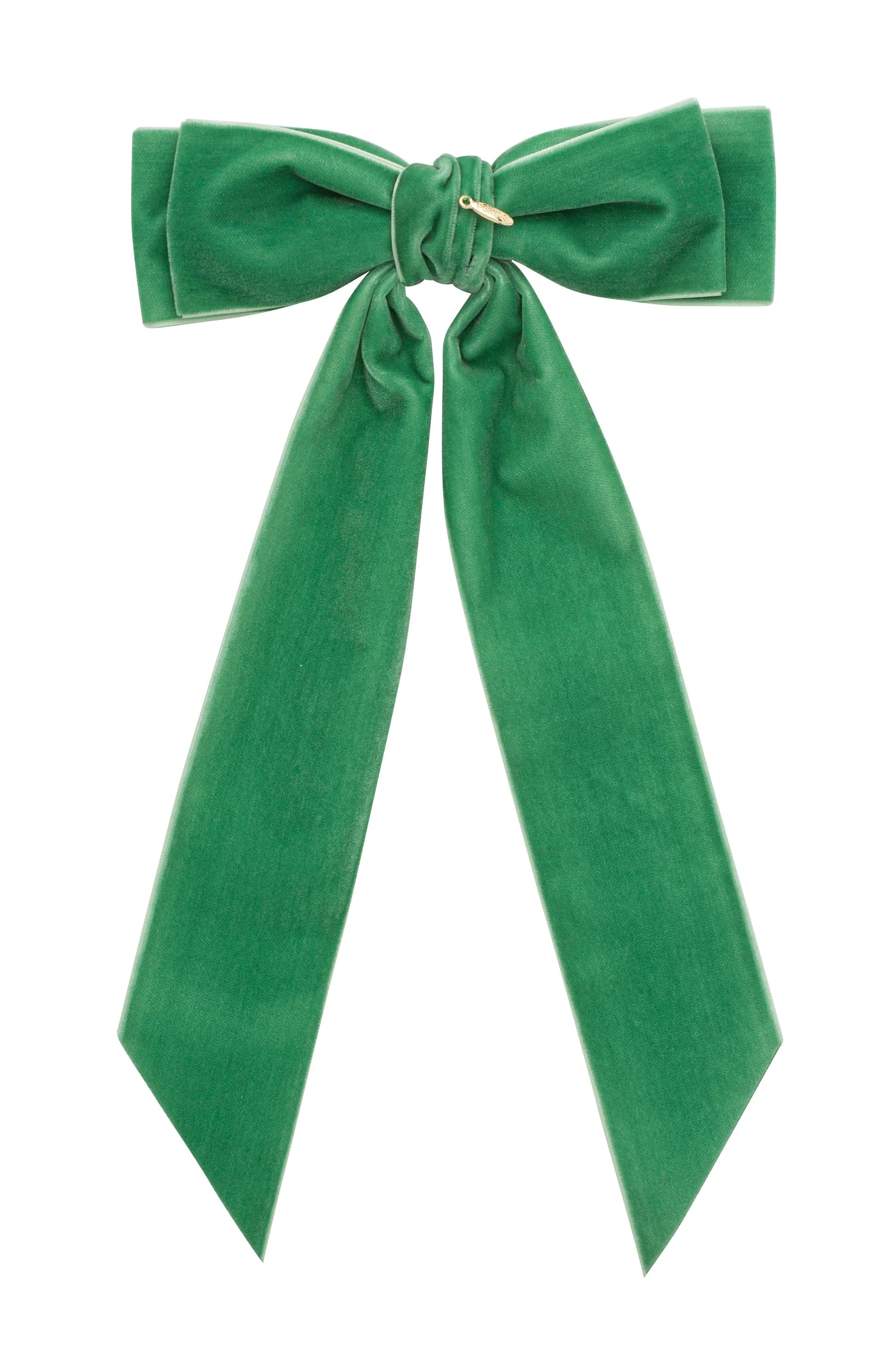 Madeline Velvet Long Tail Bow Clip - Cool Green
