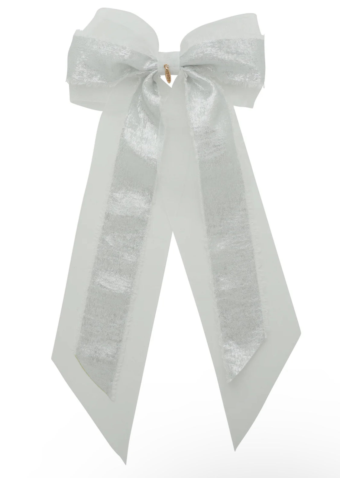 Primrose Princess Long Tail Bow Clip - White/Silver