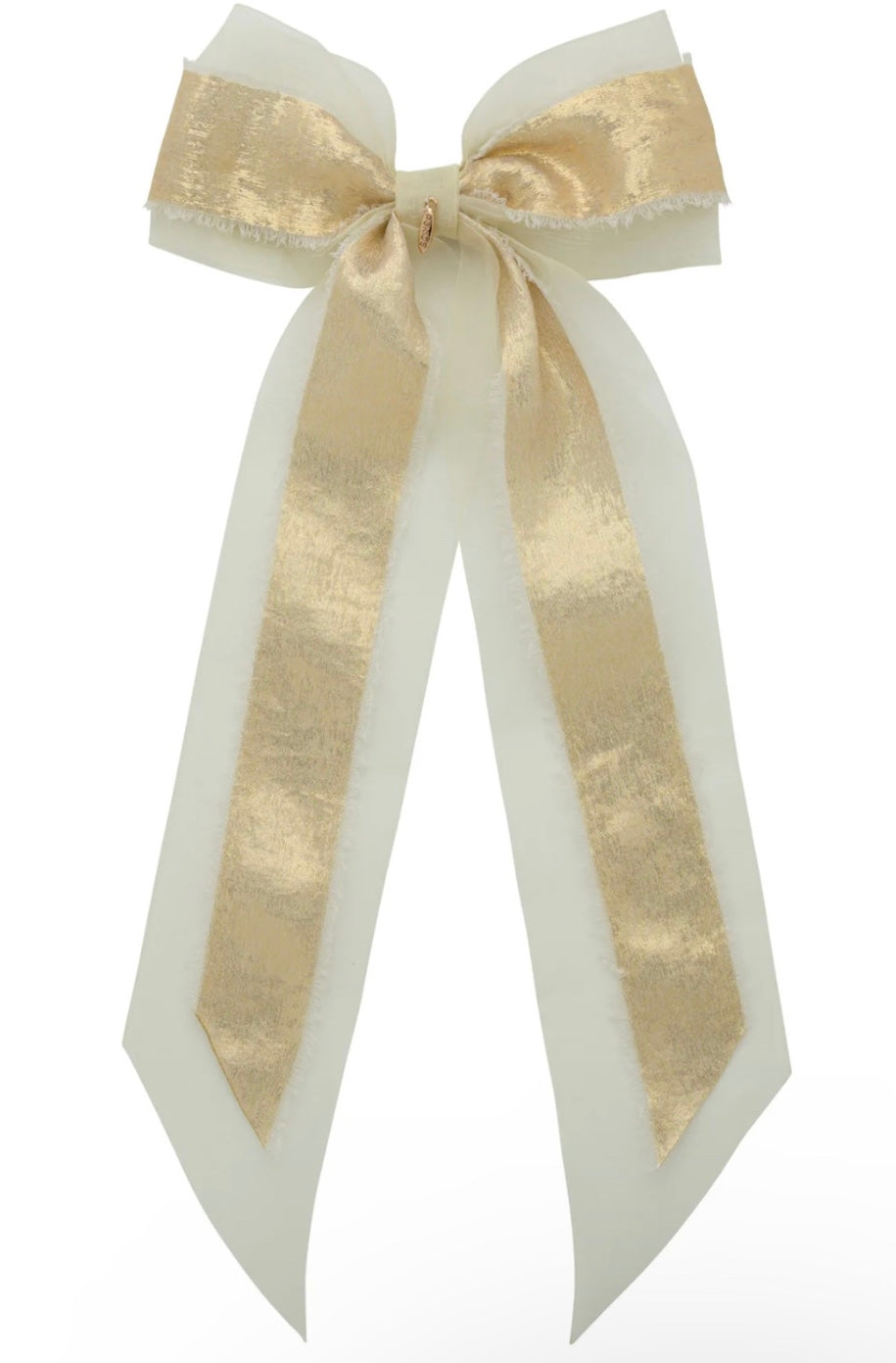 Primrose Princess Long Tail Bow Clip - Ivory/Gold