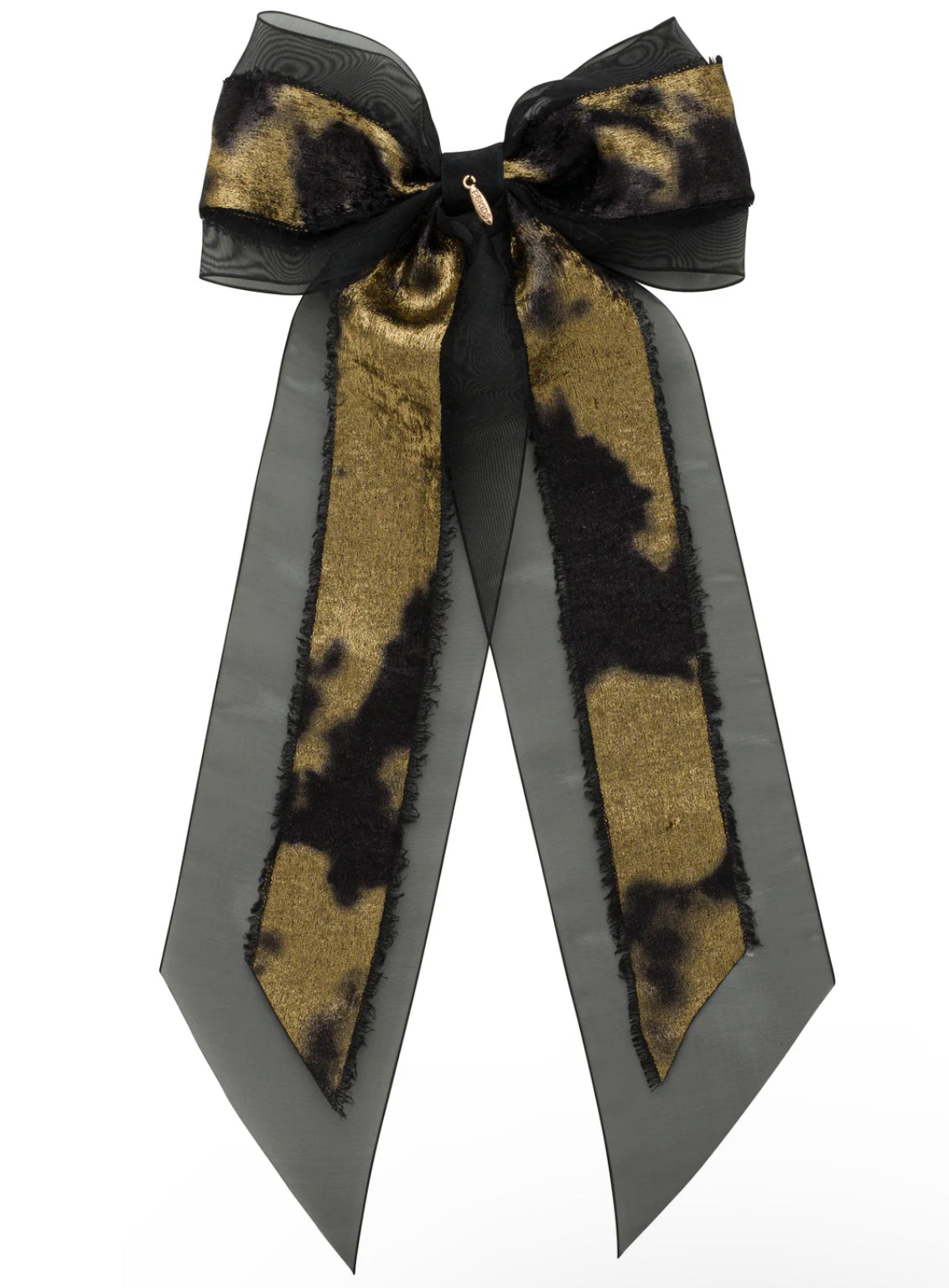 Primrose Princess Long Tail Bow Clip - Black/Gold