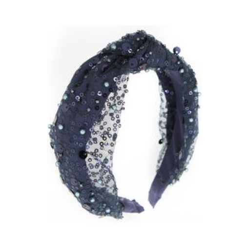 Crystallized Pearl/Sequined Knot Headband - Navy