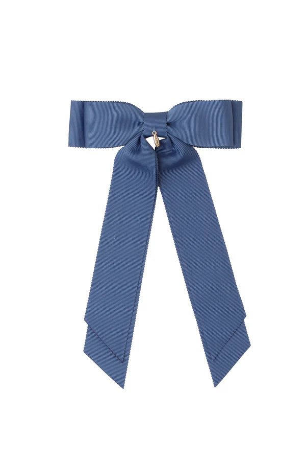 Madeline Petersham Long Tail Bow Clip - Smoke Blue