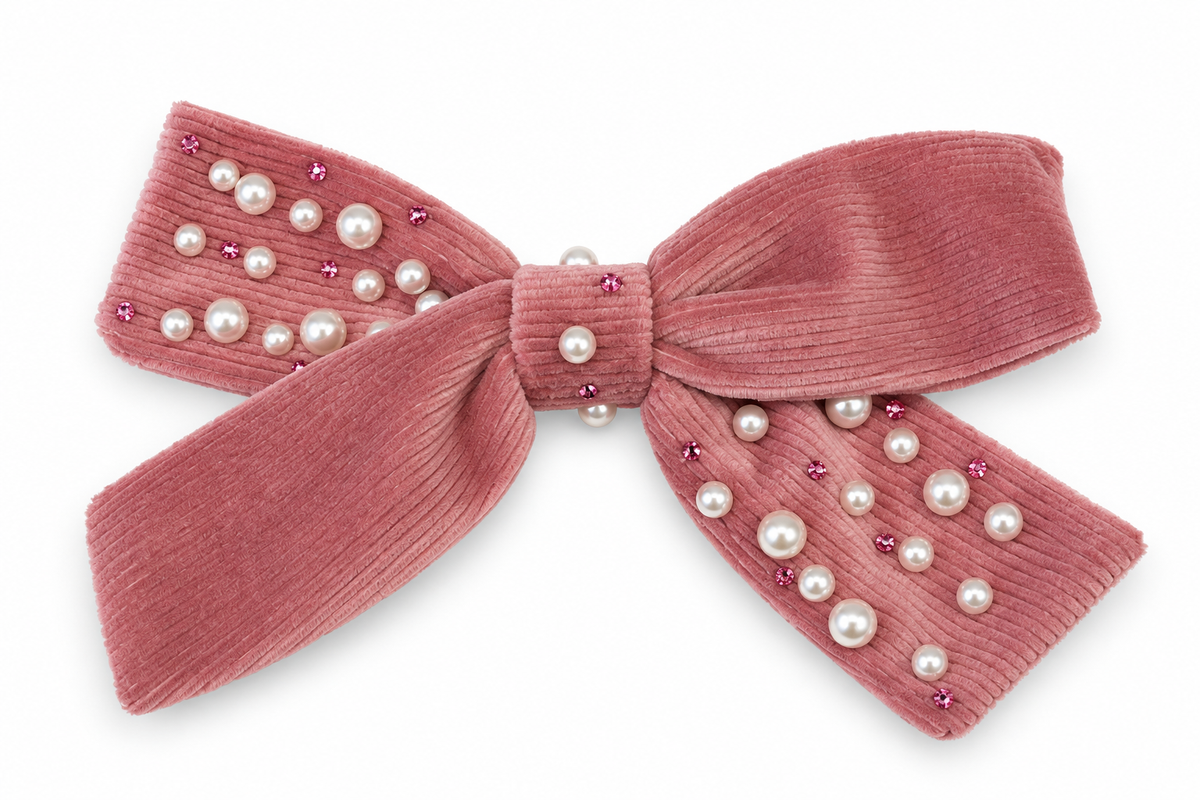 Pearl Embellished Velvet Bow