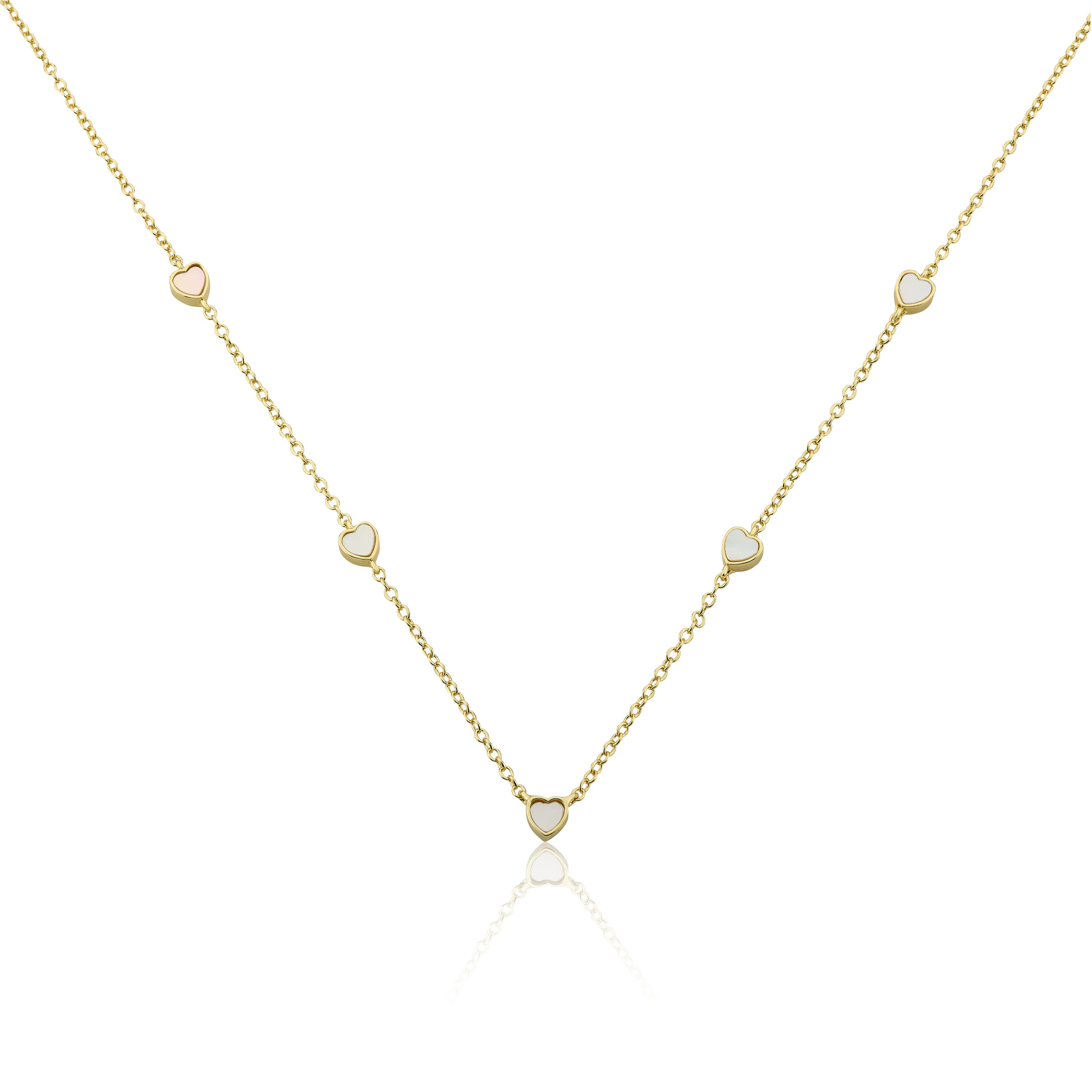 Gold Plated 5mm Heart Station Chain Necklace