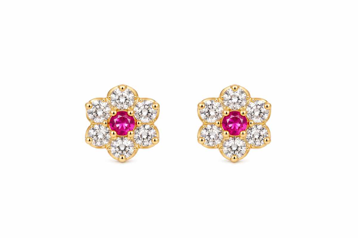 Little Hot Pink Flower 14Kt. Earrings