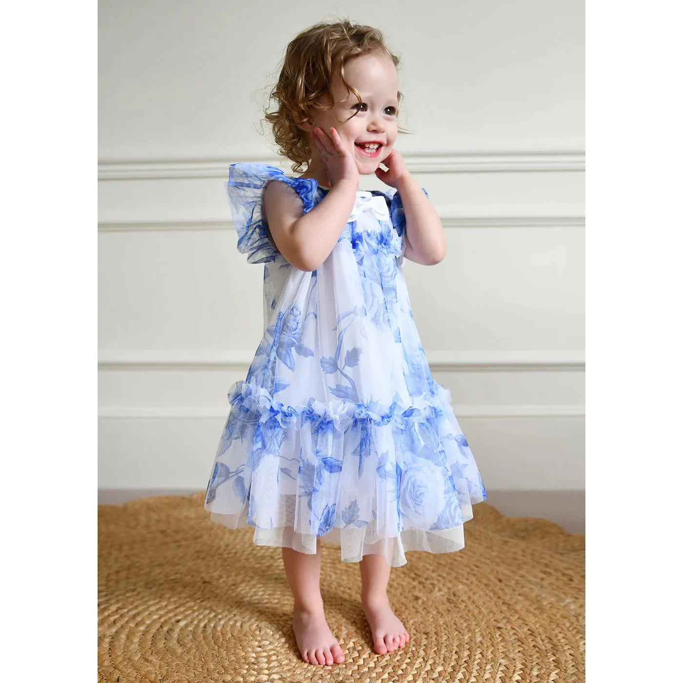 Blue Rosebud Flower Baby Dress