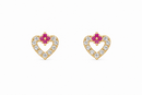 Brilliant Hearts & Hot Pink Flower 14Kt. Earrings