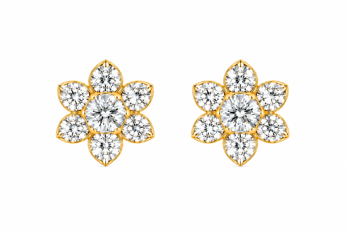 Clear & Clear Flower 14Kt. Earrings