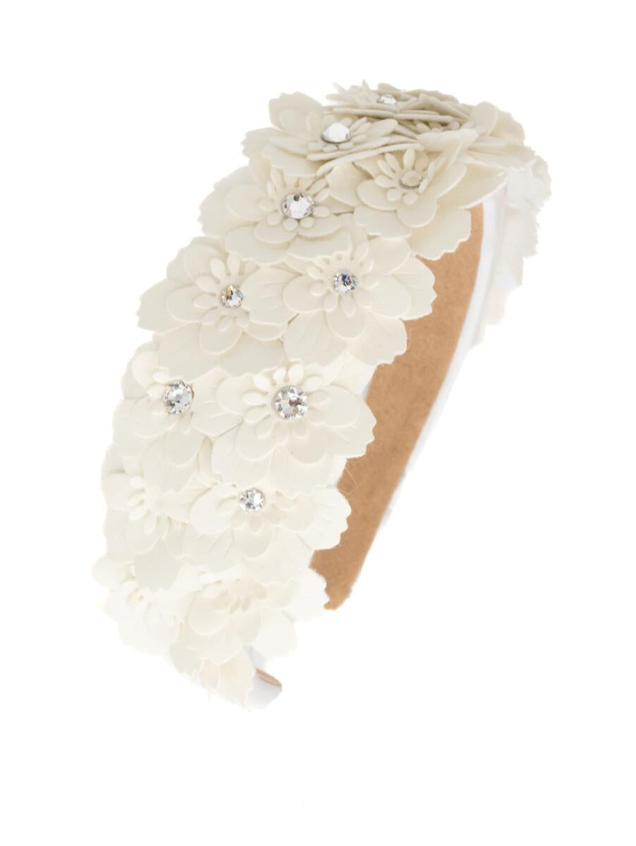 Multi Leather Flower Headband - White