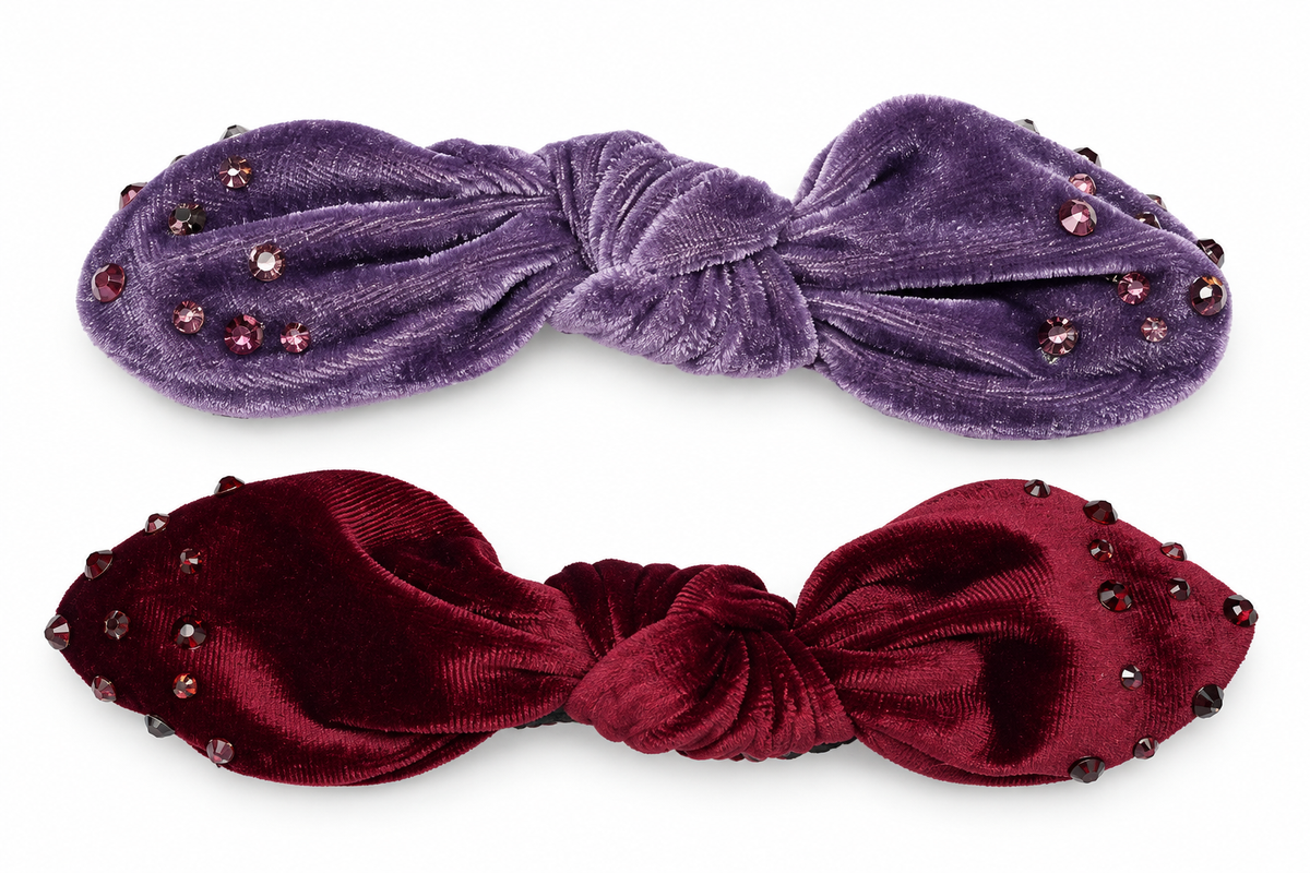 Velvet Rhinestone Bow 1pc