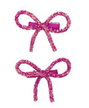 Glittered Bow Set Of 2 - Hot Pink