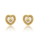 Mother Of Pearl Heart Cz Frame Stud Earring Gold