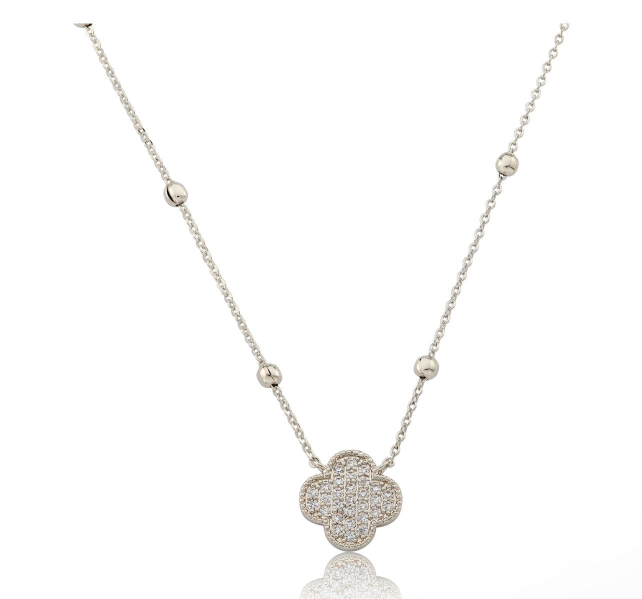 Clear Pave Clover Necklace