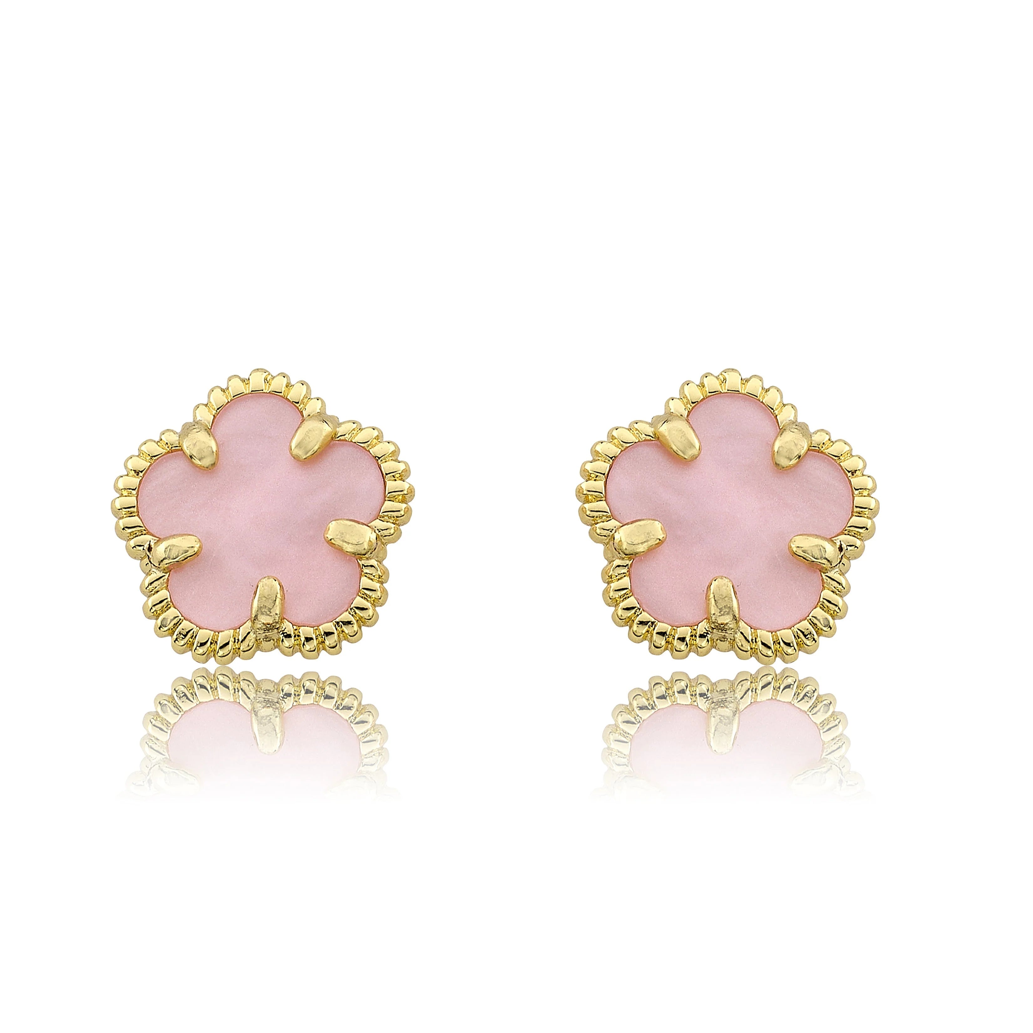 Covered Flower Earrings - Pink