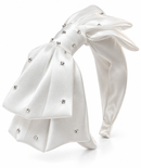 White Satin Rhinestone Bow Headband