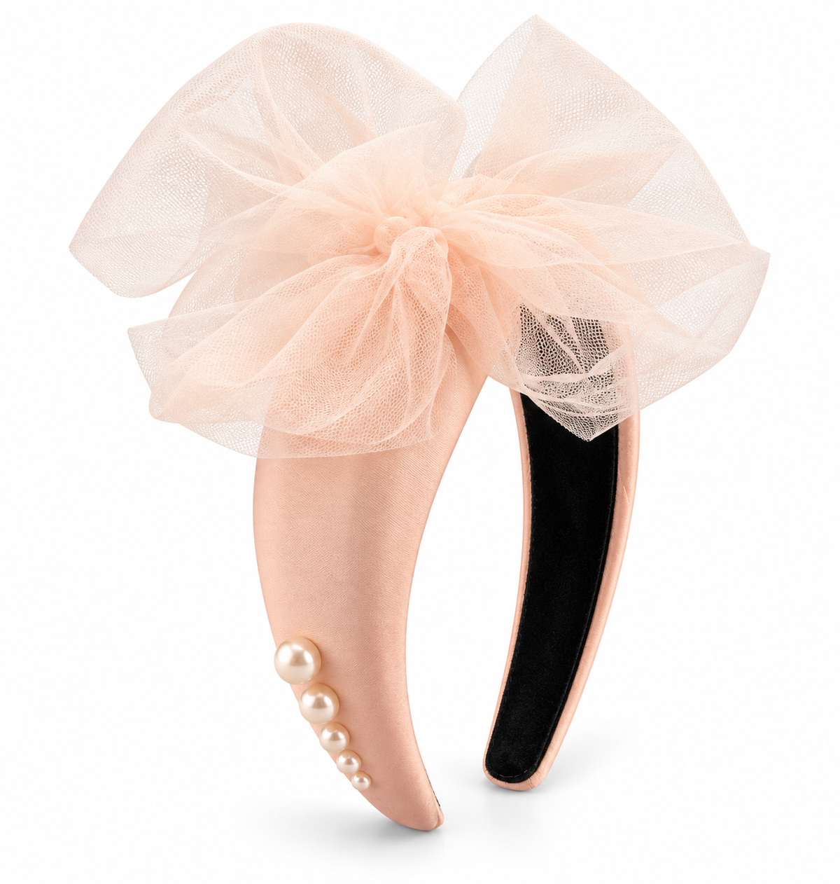 Blush Satin With Tulle Bow Headband