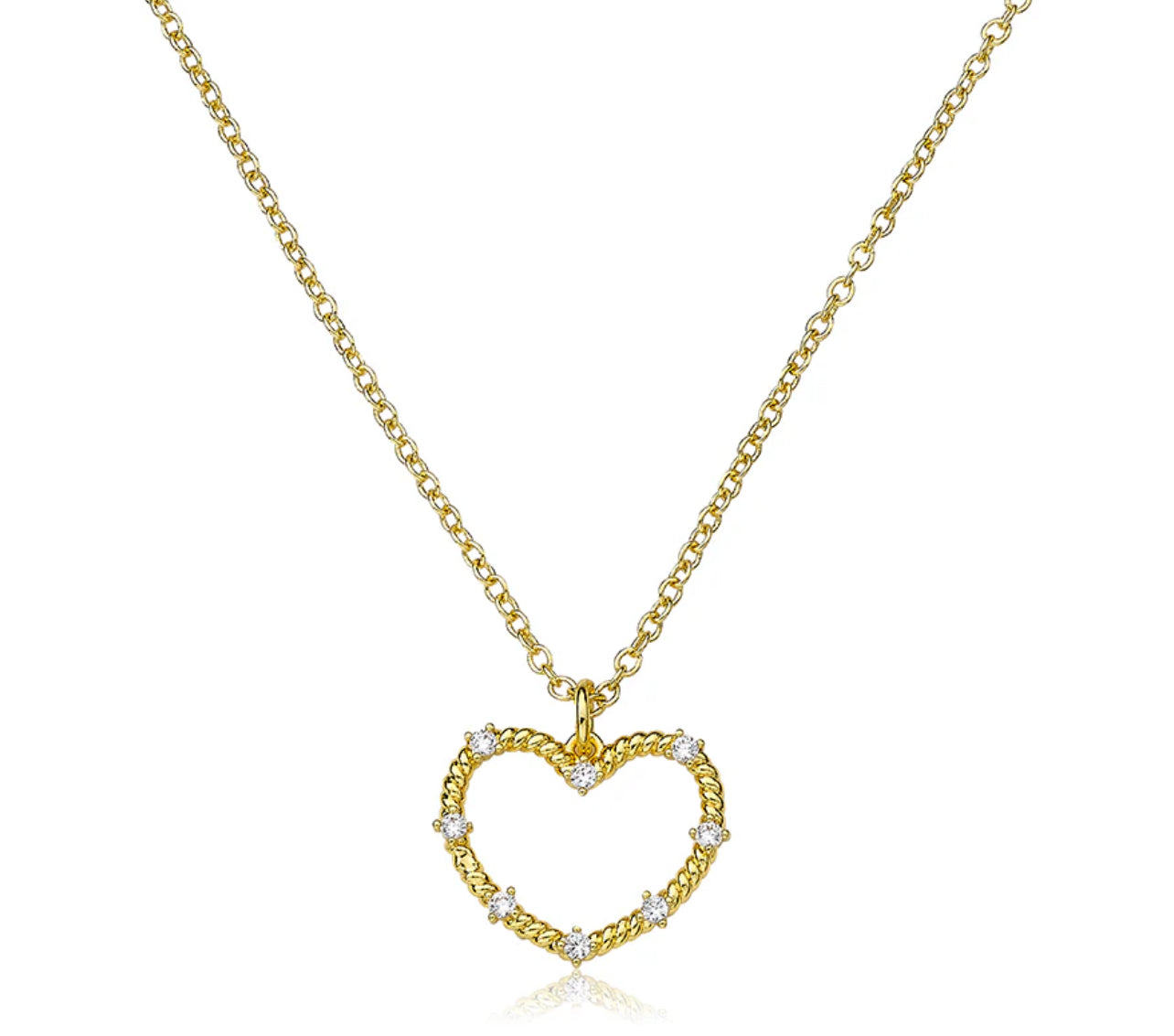 Gold Plated Rope Flower Necklace - Heart