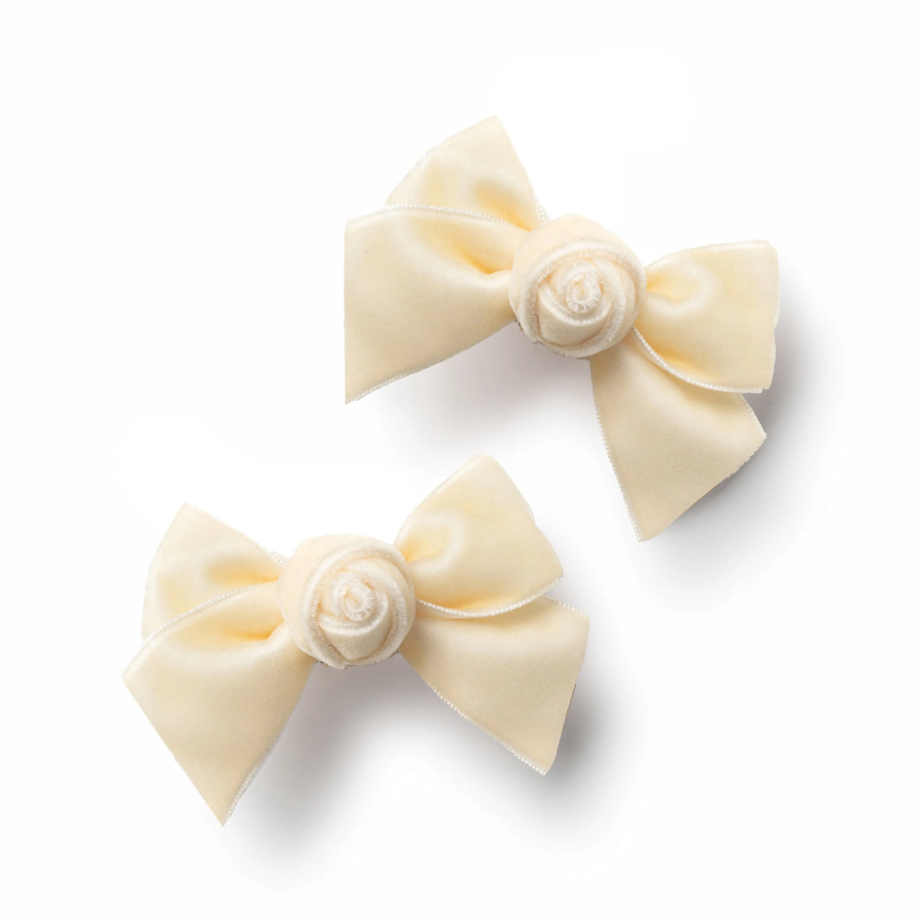 Rosette Velvet Double Clip Set Cream