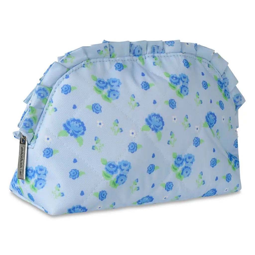 Blue Floral Oval Cosmetic Bag
