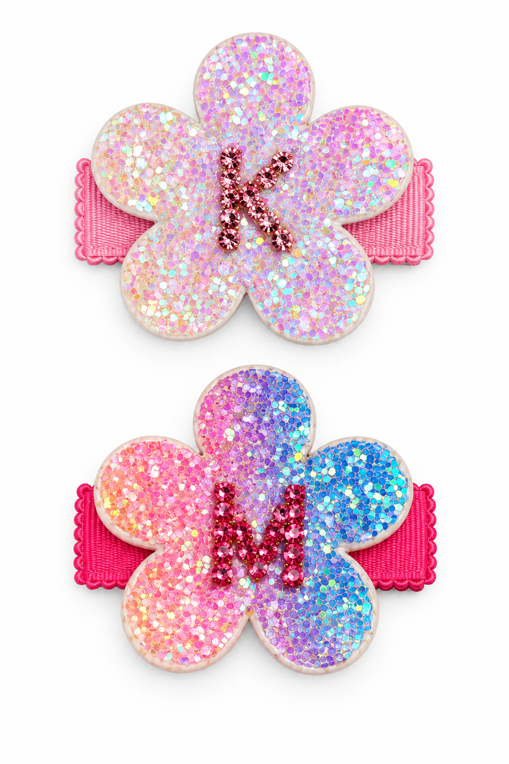 Glitter Flower Initial Hair Clips 1pc