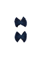 Velvet Pleated Butterfly Bow Clip Set - Navy