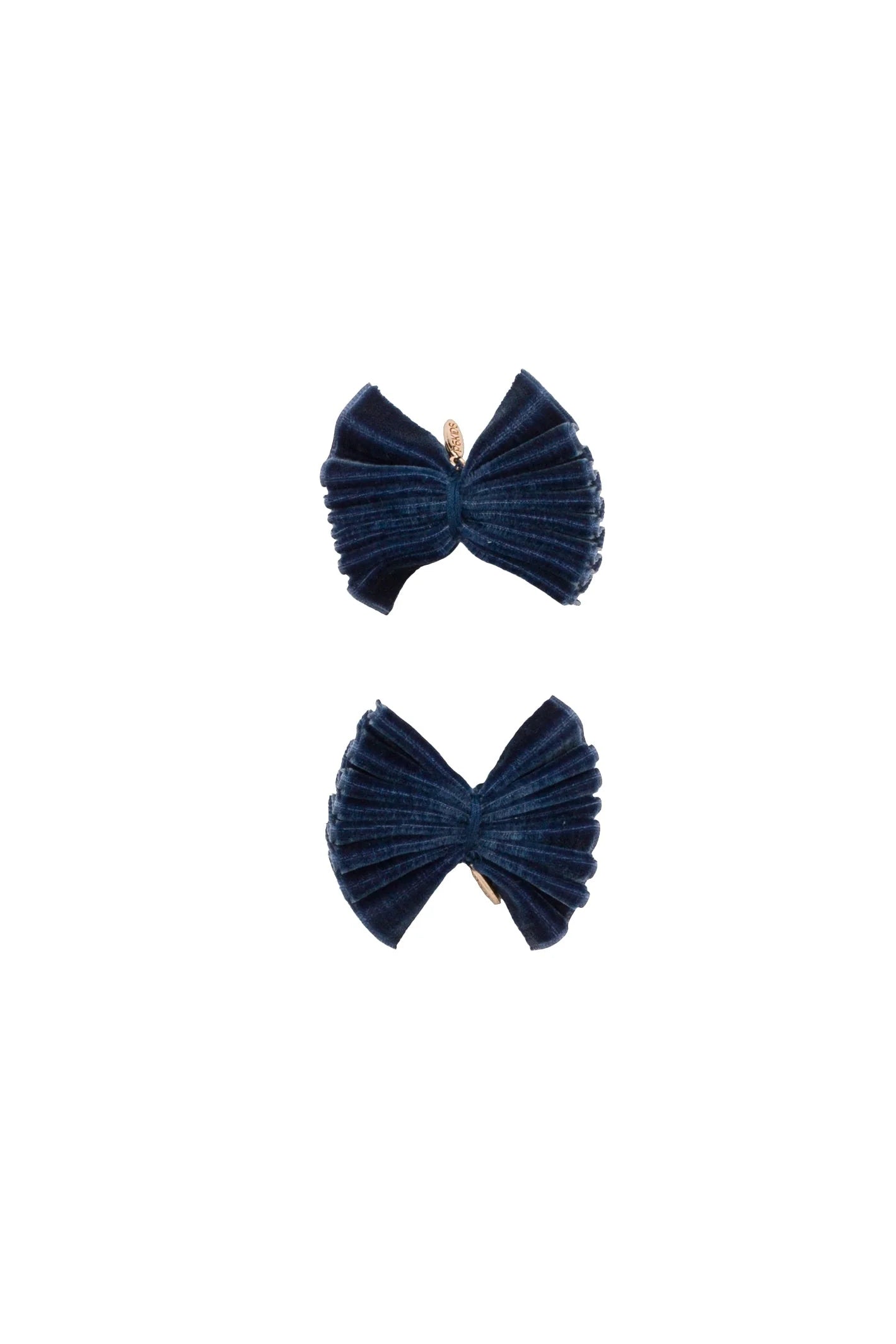 Velvet Pleated Butterfly Bow Clip Set - Navy