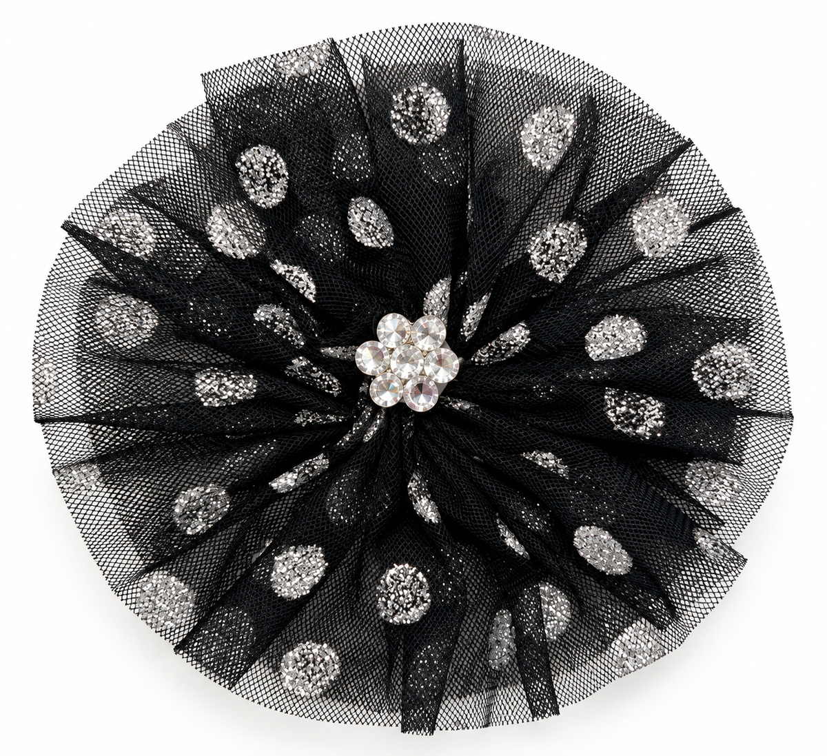 Black Silver Glitter Tulle Rosette