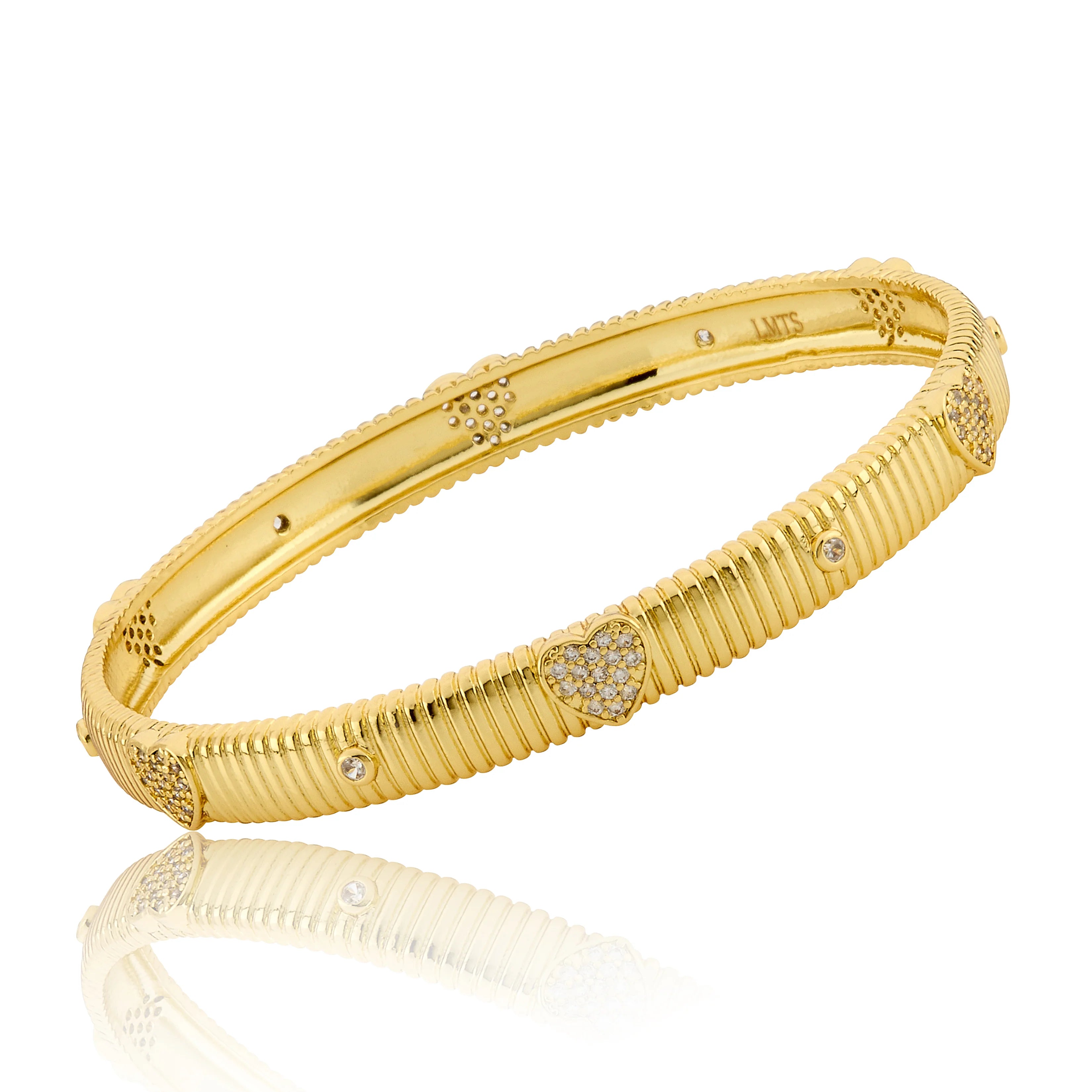 Ribbed Bangle With Cz - Hearts