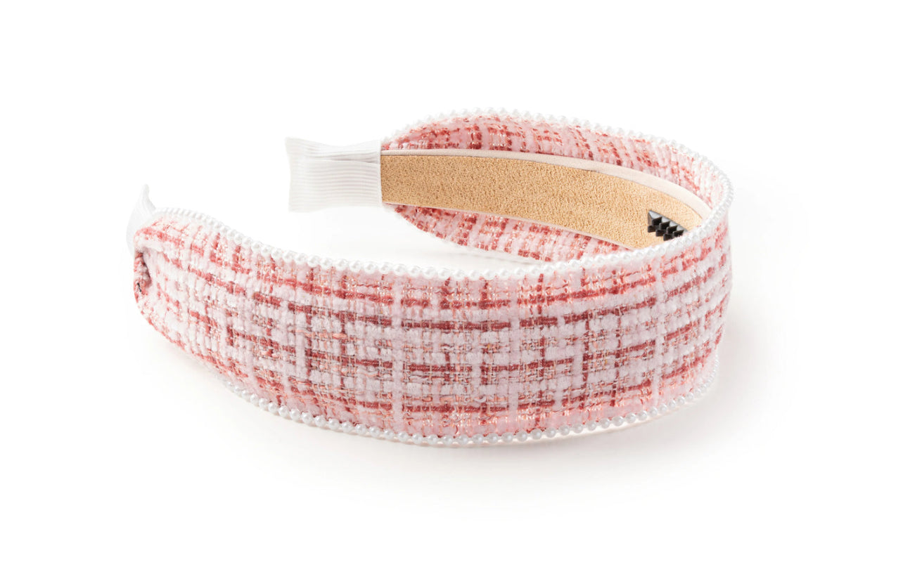 Estella Tweed Pearl Trimmed Headband - Rose