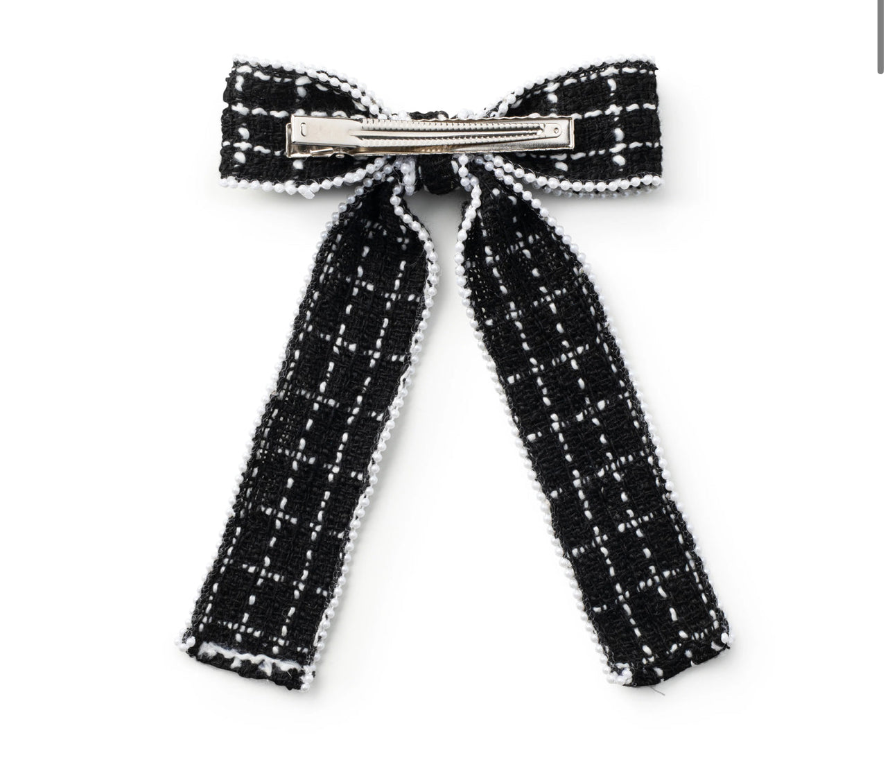 Estella Tweed Pearl Trimmed Long Tail Clip - Black