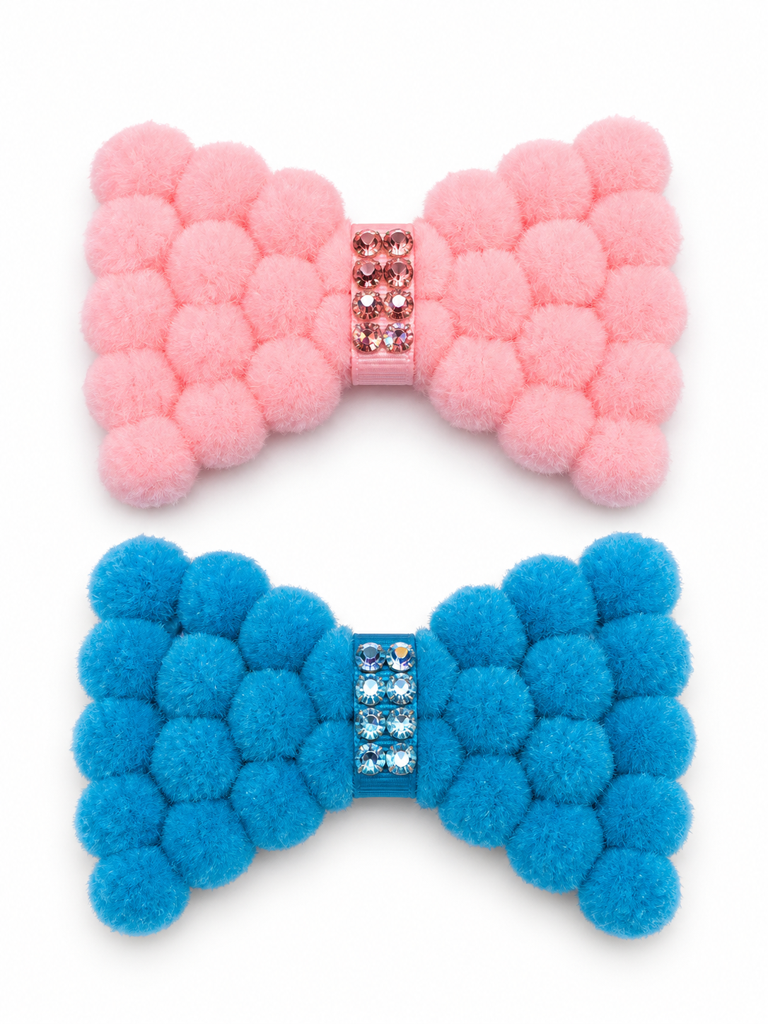Pom Pom Rhinestone Bow 1pc