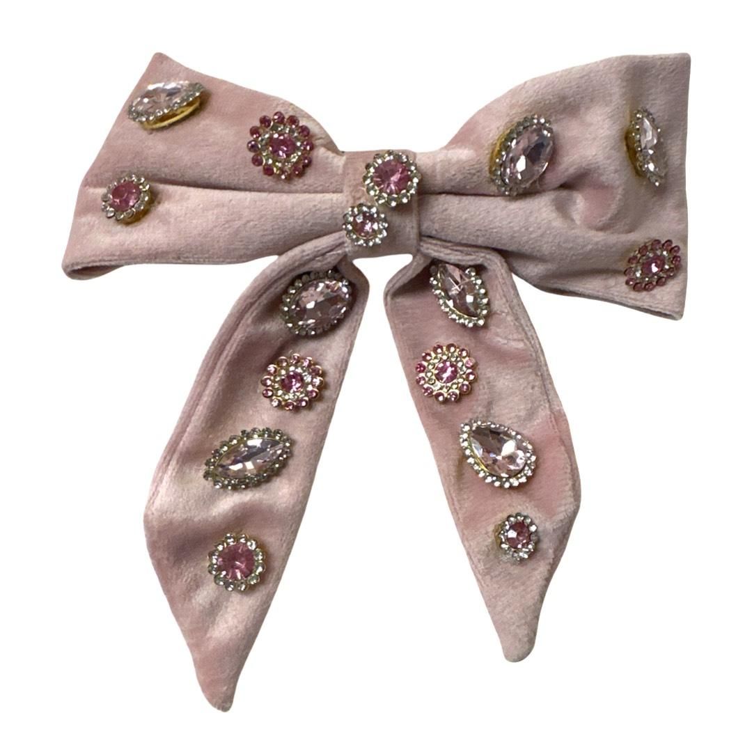 Velvet Jewel Tail Bow Clip - Pink