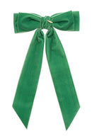 Madeline Velvet Long Tail Bow Clip - Cool Green