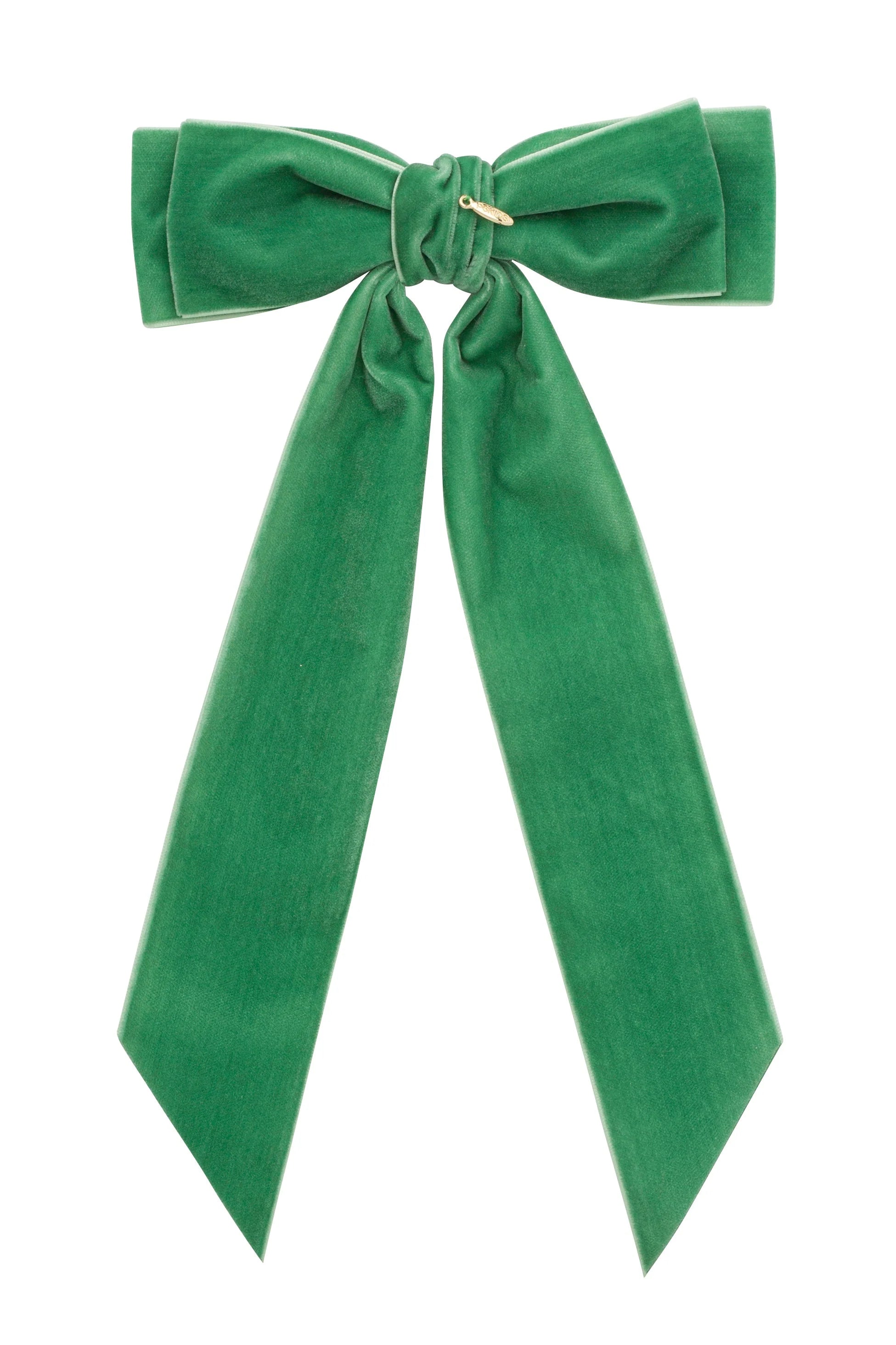 Madeline Velvet Long Tail Bow Clip - Cool Green