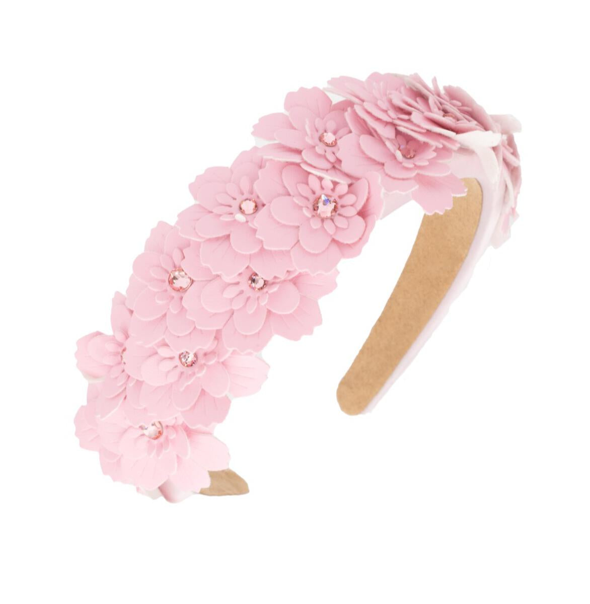 Multi Leather Flower Headband - Pink