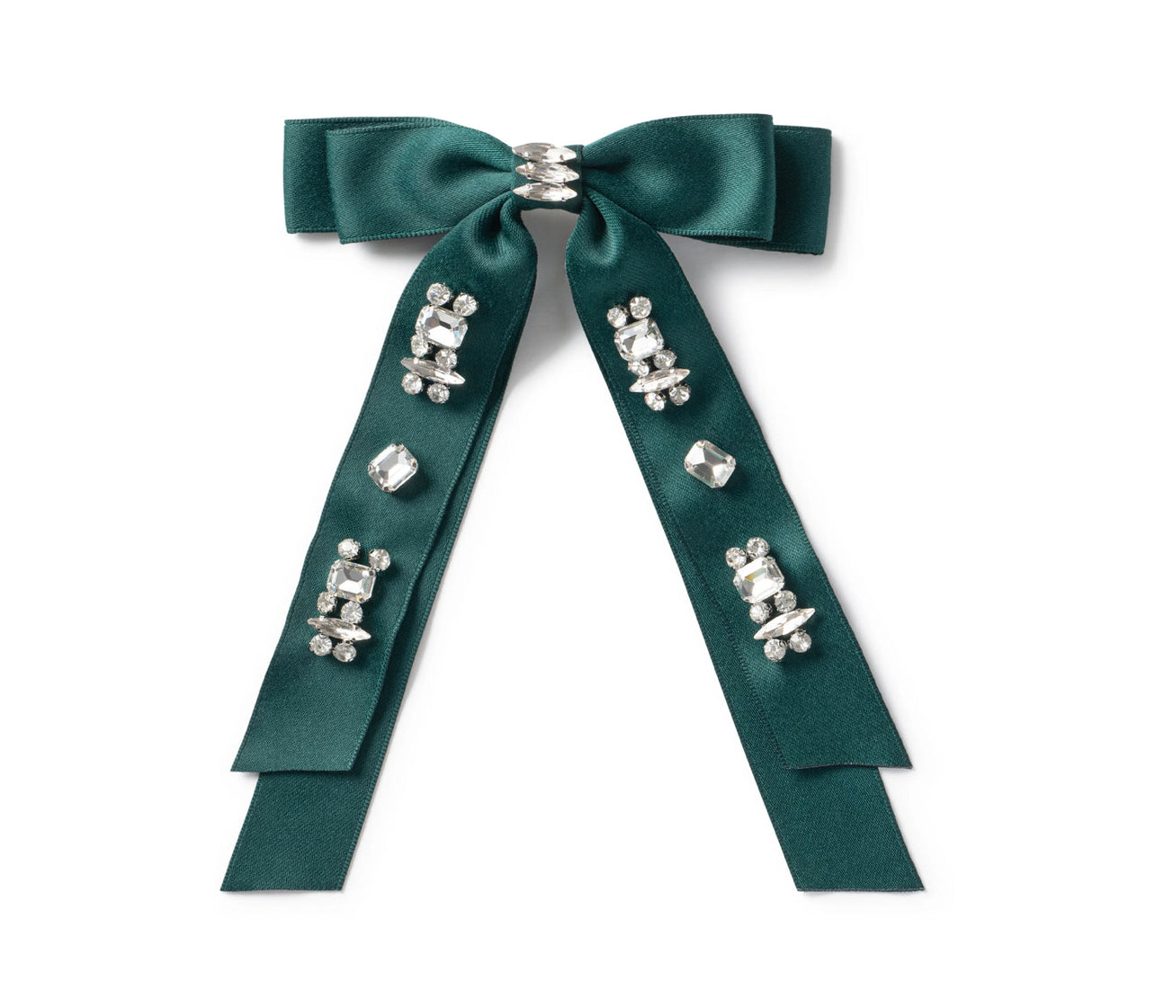 Candy Rhinestone Embellished Satin Bow Clip - Emerald