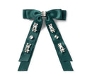 Candy Rhinestone Embellished Satin Bow Clip - Emerald