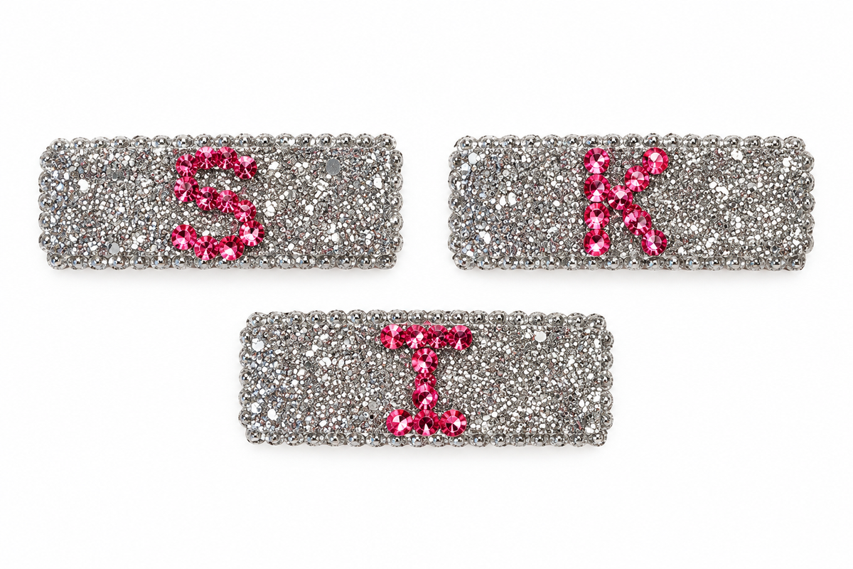 Glitter Initial Rhinestone Clips 1pc