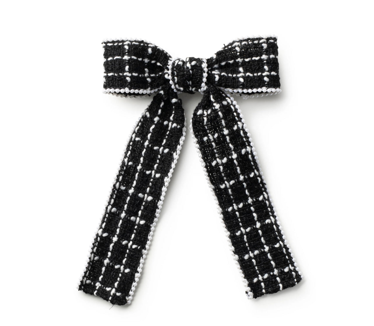 Estella Tweed Pearl Trimmed Long Tail Clip - Black