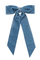 Madeline Velvet Long Tail Bow Clip - Denim Blue