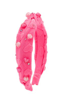 Cotton Heart Charm Headband - Hot Pink