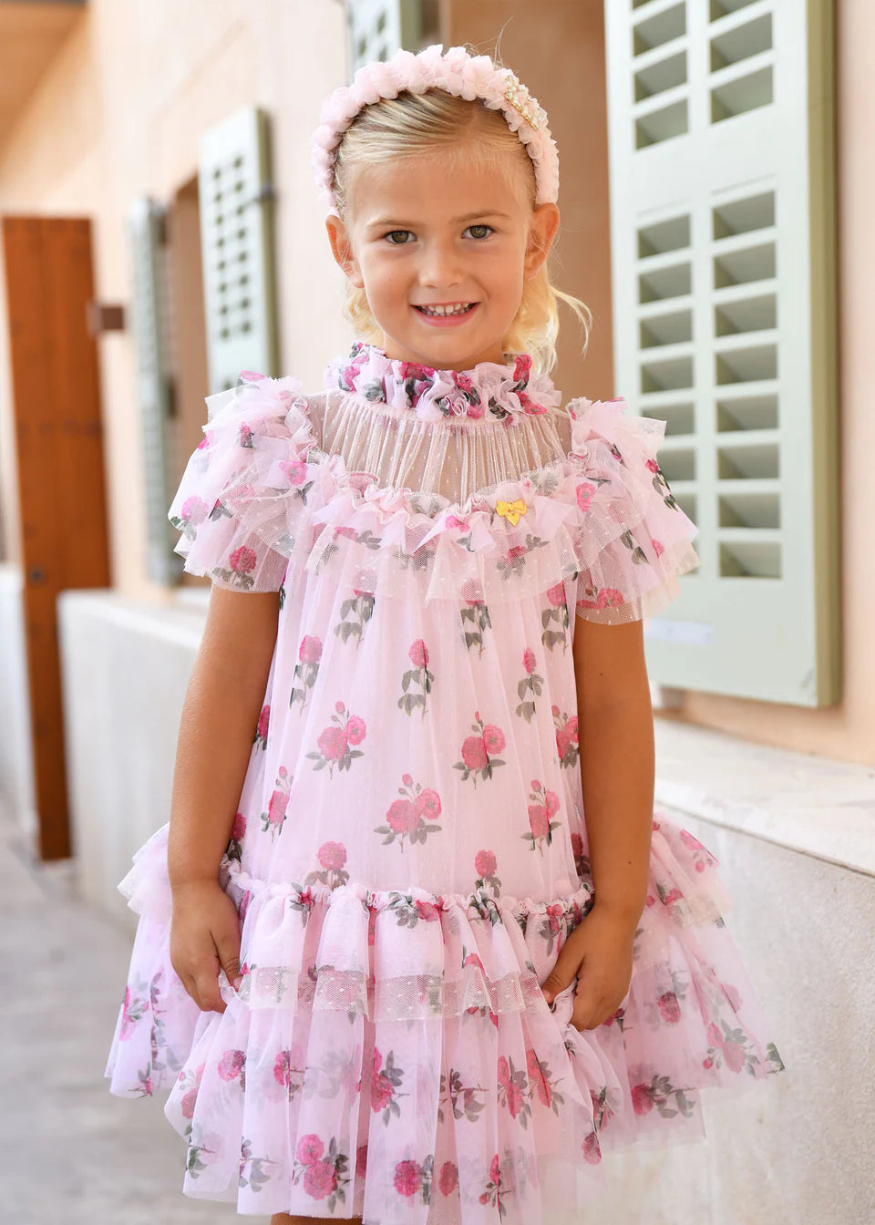 Georgette Flower Tulle Dress Pale Pink