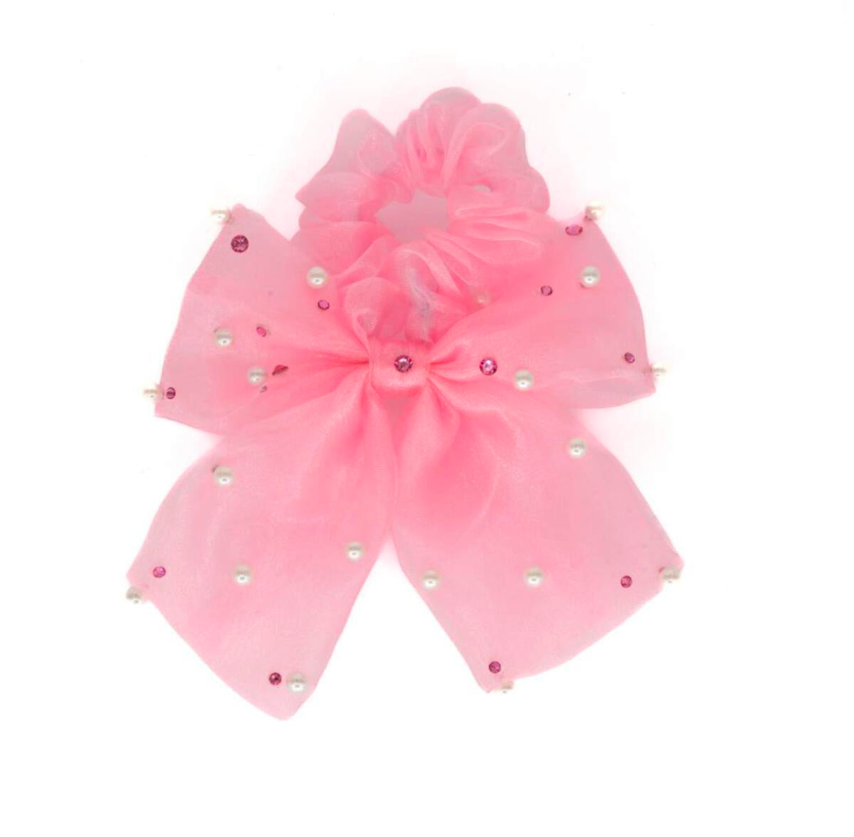 Pink Tulle Pearl Scrunchie