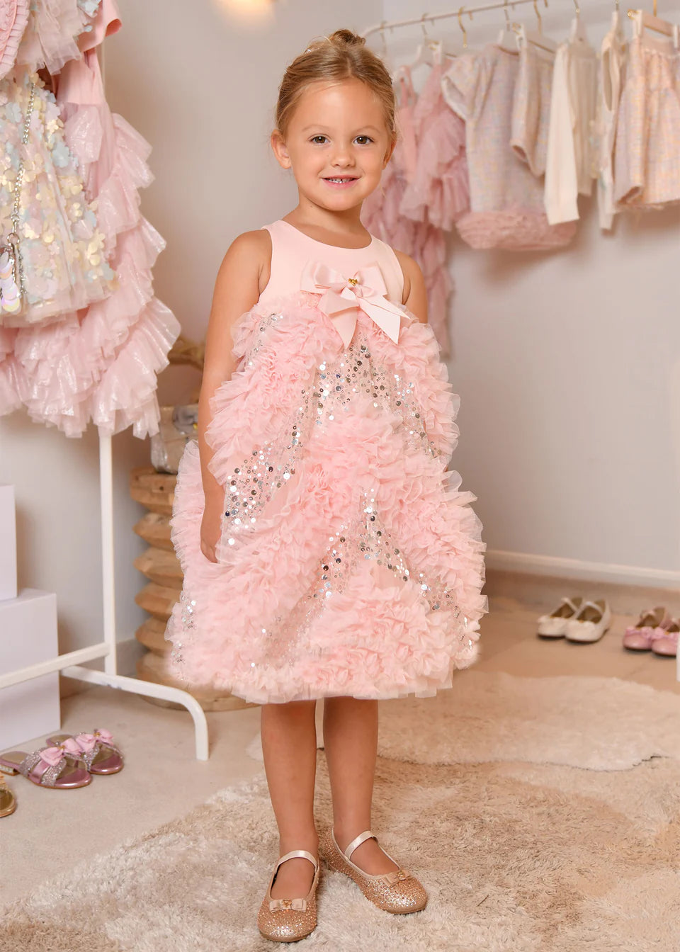 Dylas Ruffle/Sequin Dress Peach