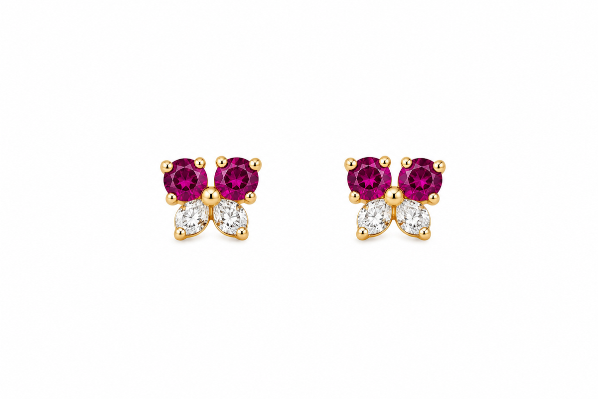 Small Hot Pink Butterflies 14Kt. Earrings
