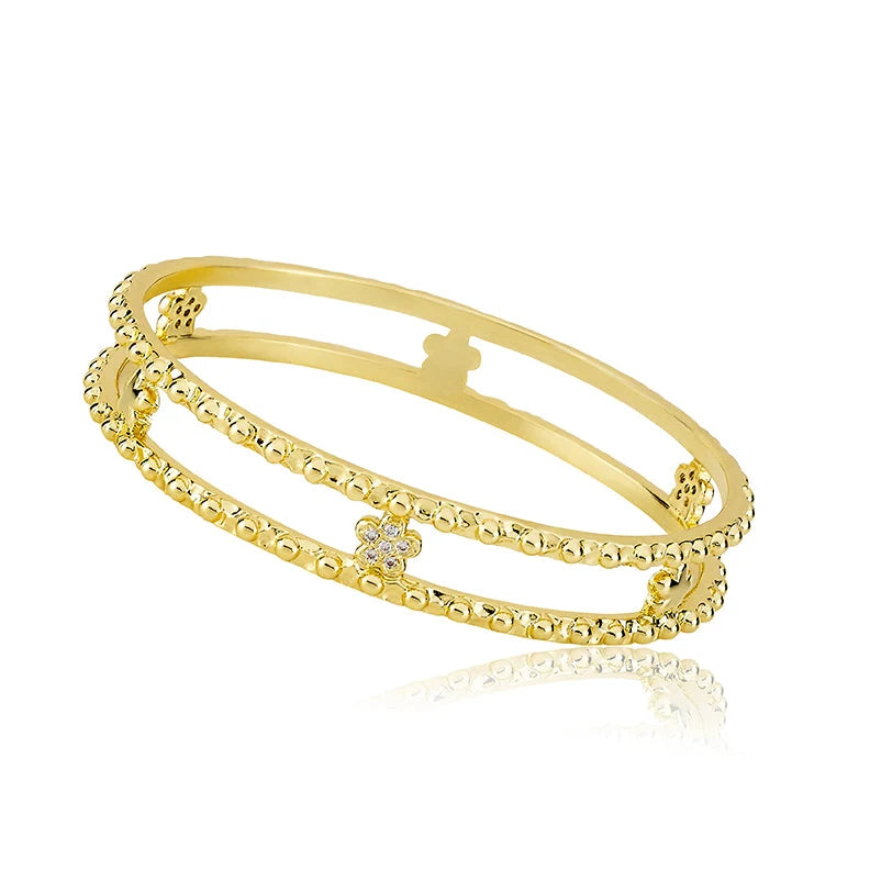 Double Row Flower Bangle Gold