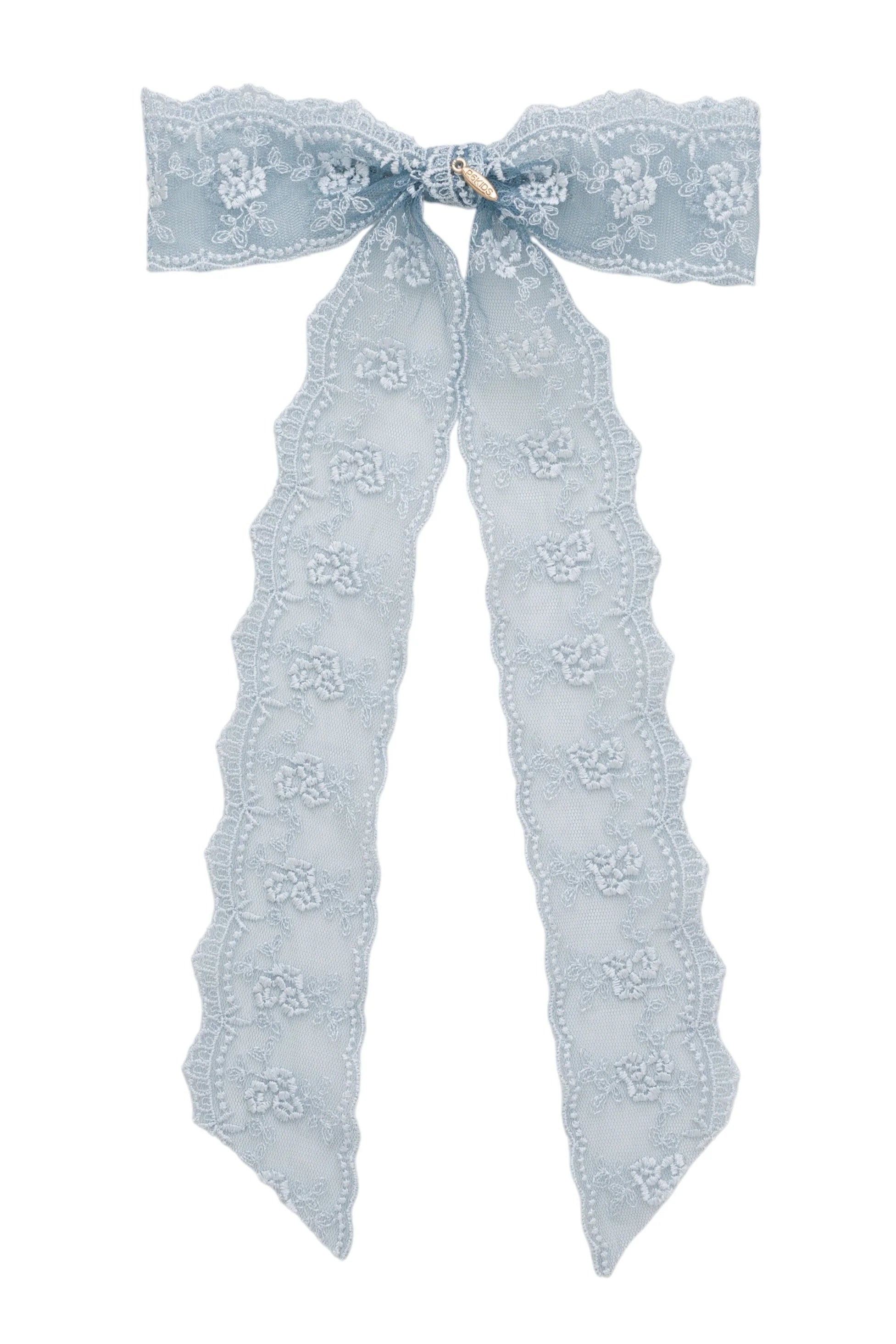 Lace Long Bow Clip - Dusty Blue