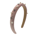 Crystallized Thin Velvet Pearl Star Headband - Pink