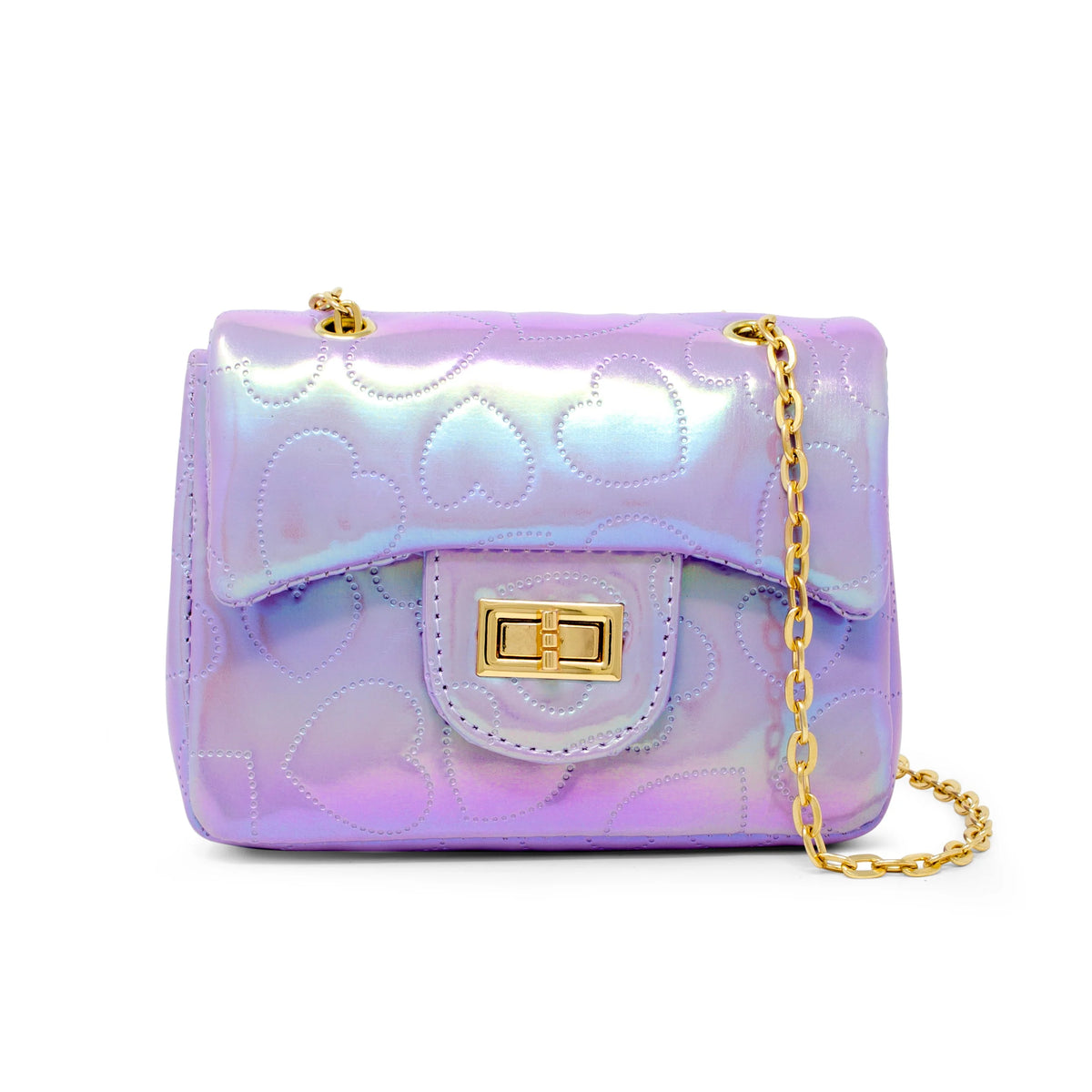 Shiny Dotted Heart Classic Handbag Purple