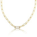 Gold Plated Links Chain Necklace With Pave Cz Center Link